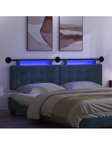 Testiera sospesa Con luce LED Blu Tessuto
