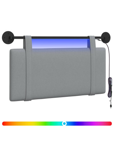 Testiera sospesa Con luce LED Grigio Chiaro Tessuto