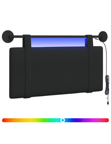 Testiera sospesa Con luce LED Nero Tessuto
