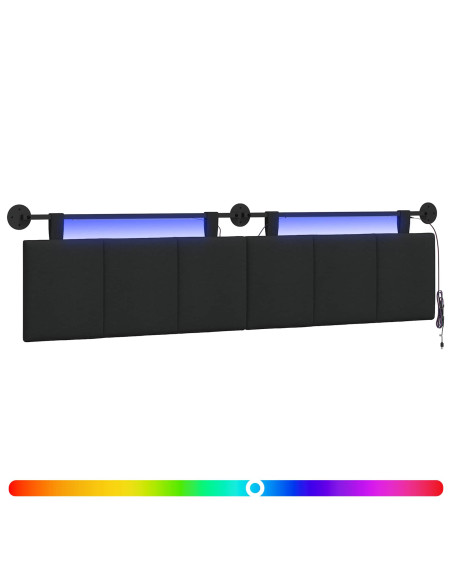 Testiera sospesa Con luce LED Nero Tessuto