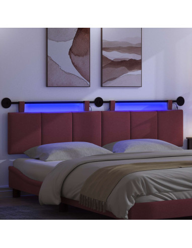 Testiera sospesa Con luce LED Rosso Vino Tessuto