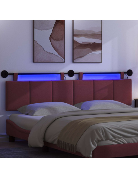 Testiera sospesa Con luce LED Rosso Vino Tessuto
