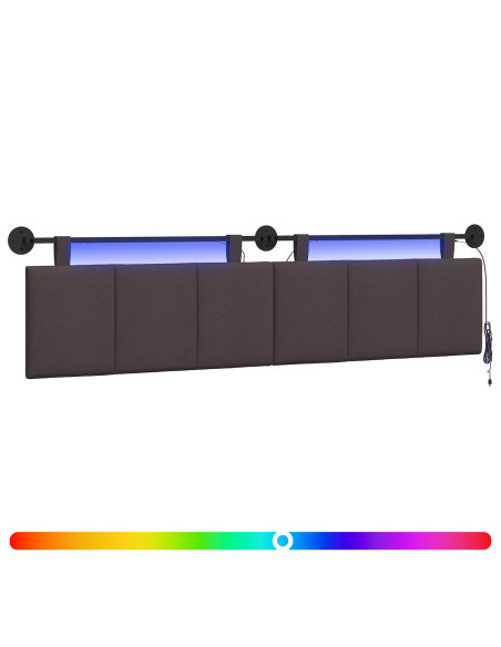 Testiera sospesa Con luce LED Marrone Scuro Tessuto