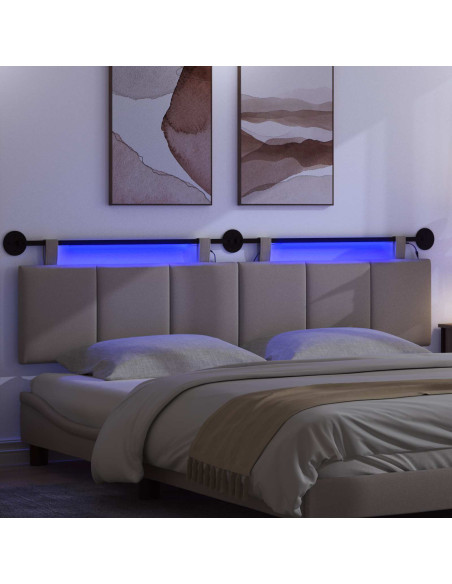 Testiera sospesa Con luce LED Tortora Tessuto