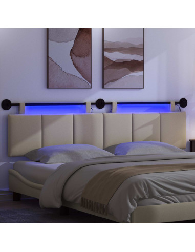 Testiera sospesa Con luce LED Crema Tessuto