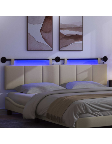 Testiera sospesa Con luce LED Crema Tessuto