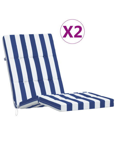 Cuscini Sedia a Sdraio 2pz Strisce Bianche e Blu Tessuto Oxford