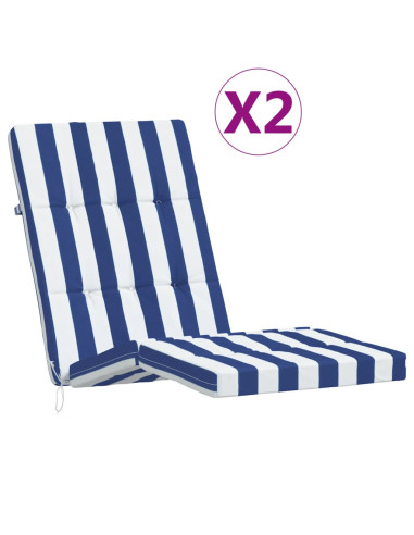 Cuscini Sedia a Sdraio 2pz Strisce Bianche e Blu Tessuto Oxford