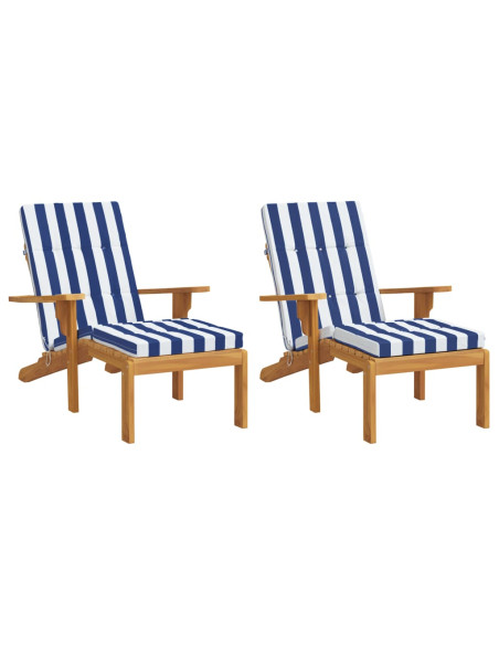 Cuscini Sedia a Sdraio 2pz Strisce Bianche e Blu Tessuto Oxford