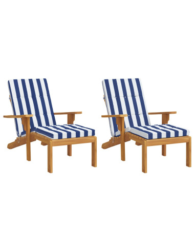 Cuscini Sedia a Sdraio 2pz Strisce Bianche e Blu Tessuto Oxford
