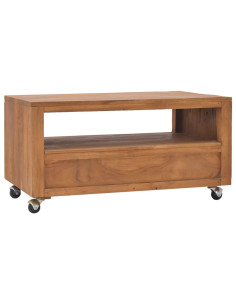 Mobile Porta TV con Ruote 80x50x42 cm in Legno Massello di Teak 2