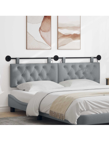 Testiera sospesa Con luce LED Grigio Chiaro Tessuto