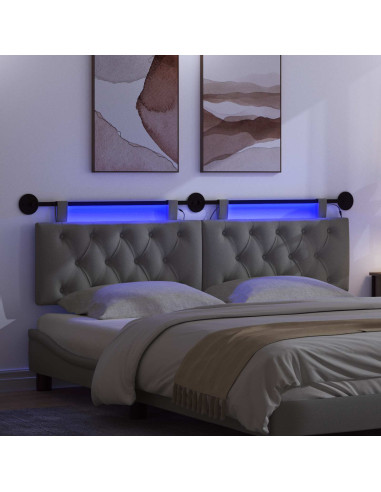 Testiera sospesa Con luce LED Grigio Scuro Tessuto
