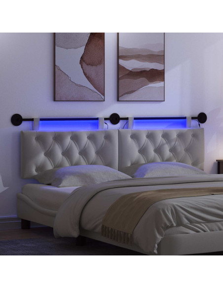 Testiera sospesa Con luce LED Bianco Tessuto