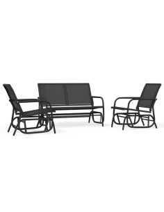 Set Mobili a Dondolo Giardino 3 pz Nero Textilene e Acciaio 2