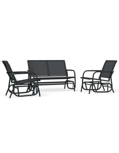 Set Mobili a Dondolo Giardino 3 pz Nero Textilene e Acciaio