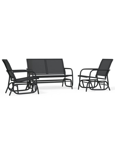 Set Mobili a Dondolo Giardino 3 pz Nero Textilene e Acciaio