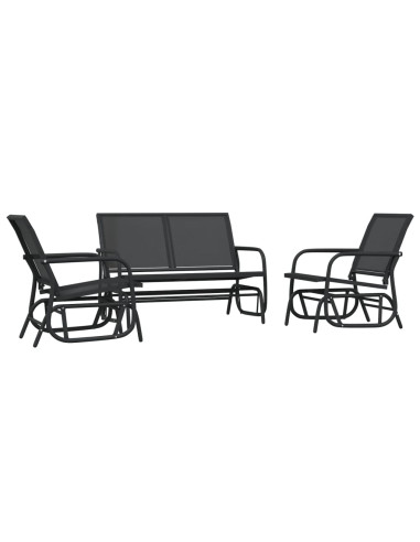 Set Mobili a Dondolo Giardino 3 pz Nero Textilene e Acciaio