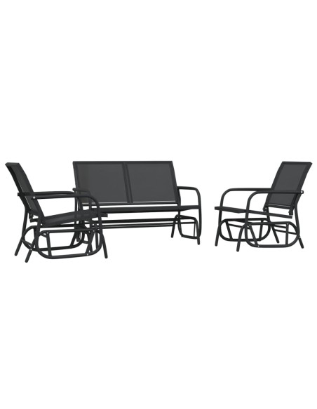 Set Mobili a Dondolo Giardino 3 pz Nero Textilene e Acciaio