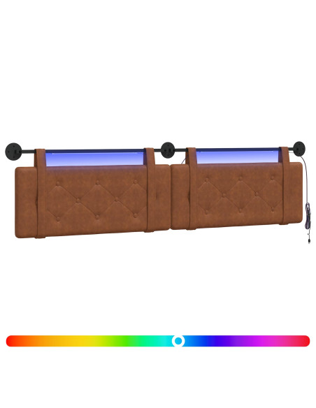 Testiera sospesa Con luce LED Marrone PU Antico