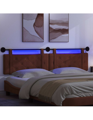 Testiera sospesa Con luce LED Marrone Lucido PU Antico