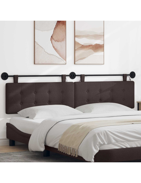 Testiera sospesa Con luce LED Marrone Scuro Tessuto