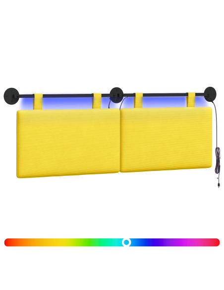 Testiera sospesa Con luce LED Giallo Chiaro Tessuto in Cords