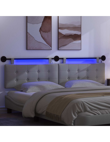Testiera sospesa Con luce LED Grigio Chiaro Tessuto
