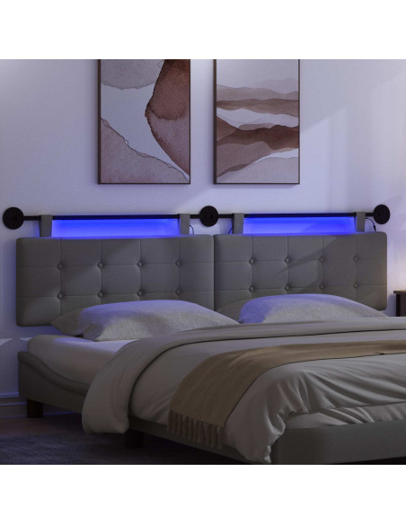 Testiera sospesa Con luce LED Grigio Scuro Tessuto