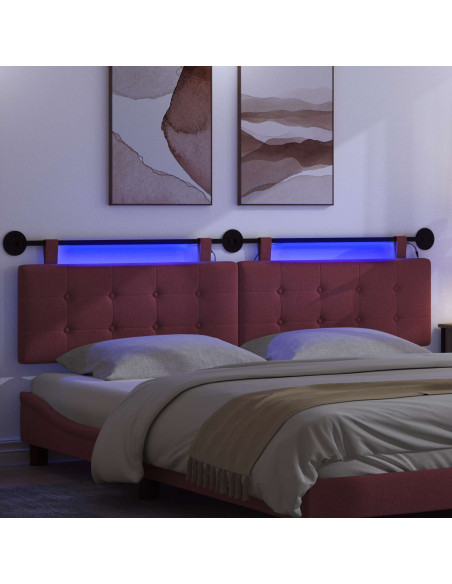 Testiera sospesa Con luce LED Rosso Vino Tessuto