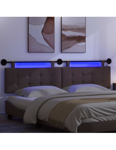 Testiera sospesa Con luce LED Marrone Scuro Tessuto