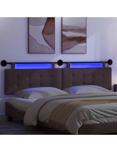 Testiera sospesa Con luce LED Marrone Scuro Tessuto