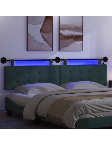 Testiera sospesa Con luce LED Verde Scuro Tessuto