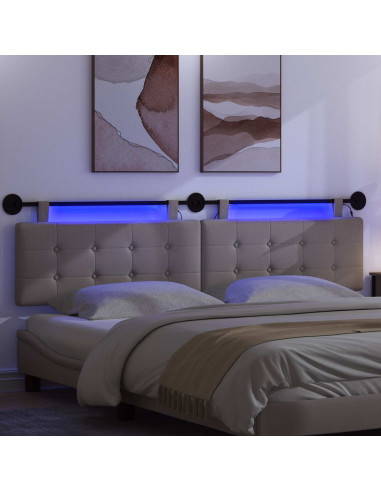 Testiera sospesa Con luce LED Tortora Tessuto