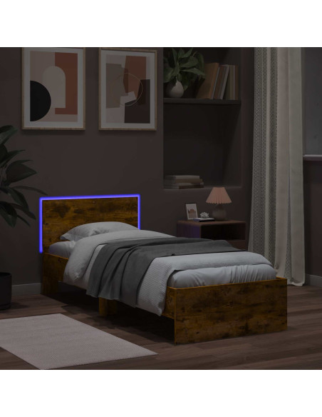 Letto con LED Rovere Fumo 80 x 200 cm Legno ingegnerizzato