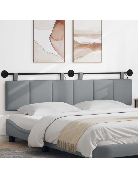 Testiera sospesa Con luce LED Grigio Chiaro Tessuto