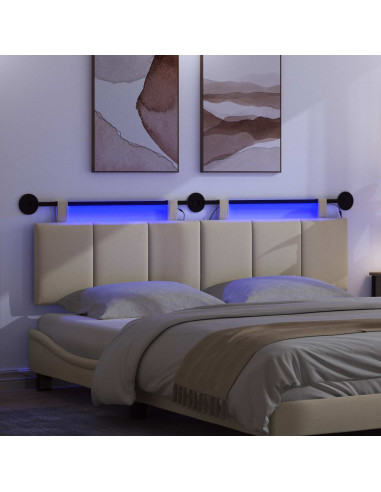 Testiera sospesa Con luce LED Crema Tessuto