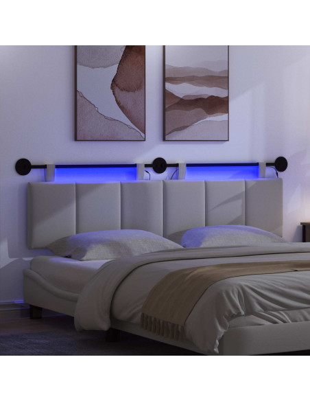 Testiera sospesa Con luce LED Bianco Tessuto