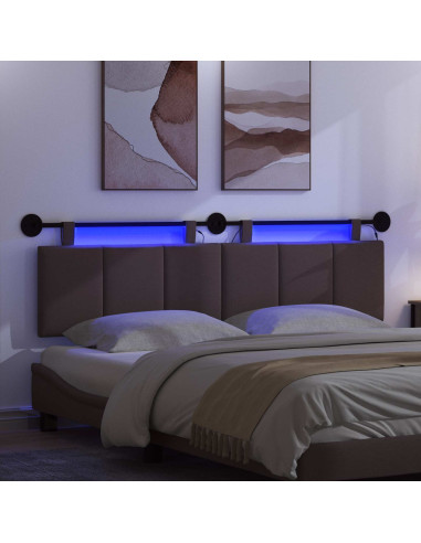 Testiera sospesa Con luce LED Marrone Scuro Tessuto