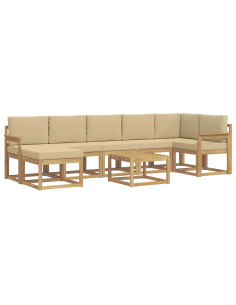 Set di divani da esterno 8 pcs Bianco e Beige Poliestere 2
