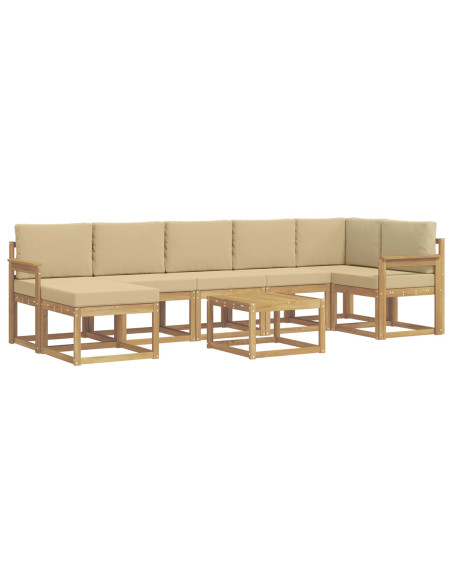 Set di divani da esterno 8 pcs Bianco e Beige Poliestere