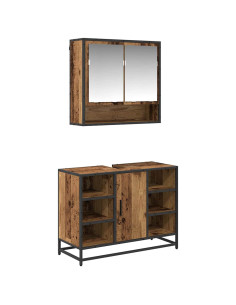 Set di mobili per il bagno con lo scaffale 2 pcs Legno vecchio 2