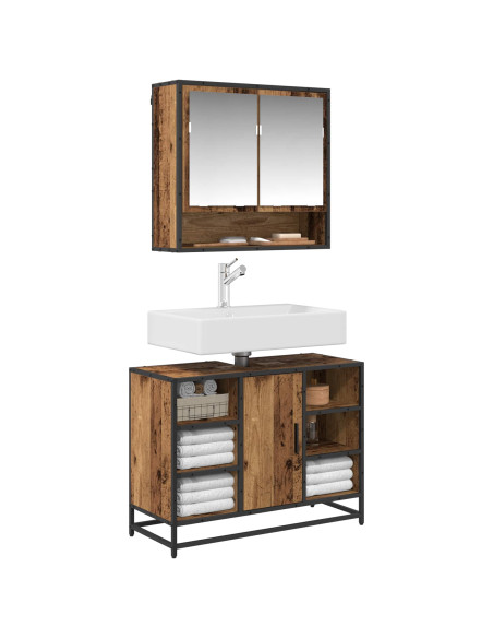 Set di mobili per il bagno con lo scaffale 2 pcs Legno vecchio