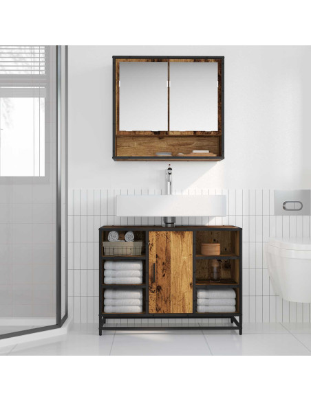 Set di mobili per il bagno con lo scaffale 2 pcs Legno vecchio