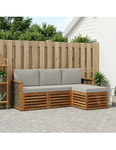 Set di divani da esterno 4 pcs Naturale e Grigio Chiaro