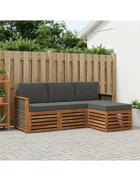 Set di divani da esterno con cuscino 4 pcs Naturale e Antracite