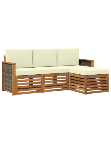 Set di divani da esterno con cuscino 4 pcs Naturale e Crema