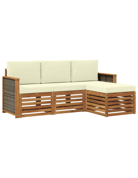 Set di divani da esterno con cuscino 4 pcs Naturale e Crema