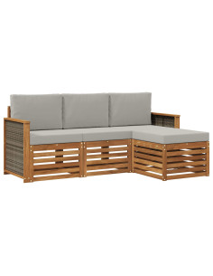 Set di divani da esterno 4 pcs Naturale e Grigio Chiaro 2