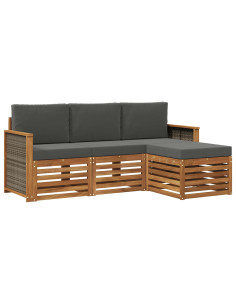Set di divani da esterno con cuscino 4 pcs Naturale e Antracite 2